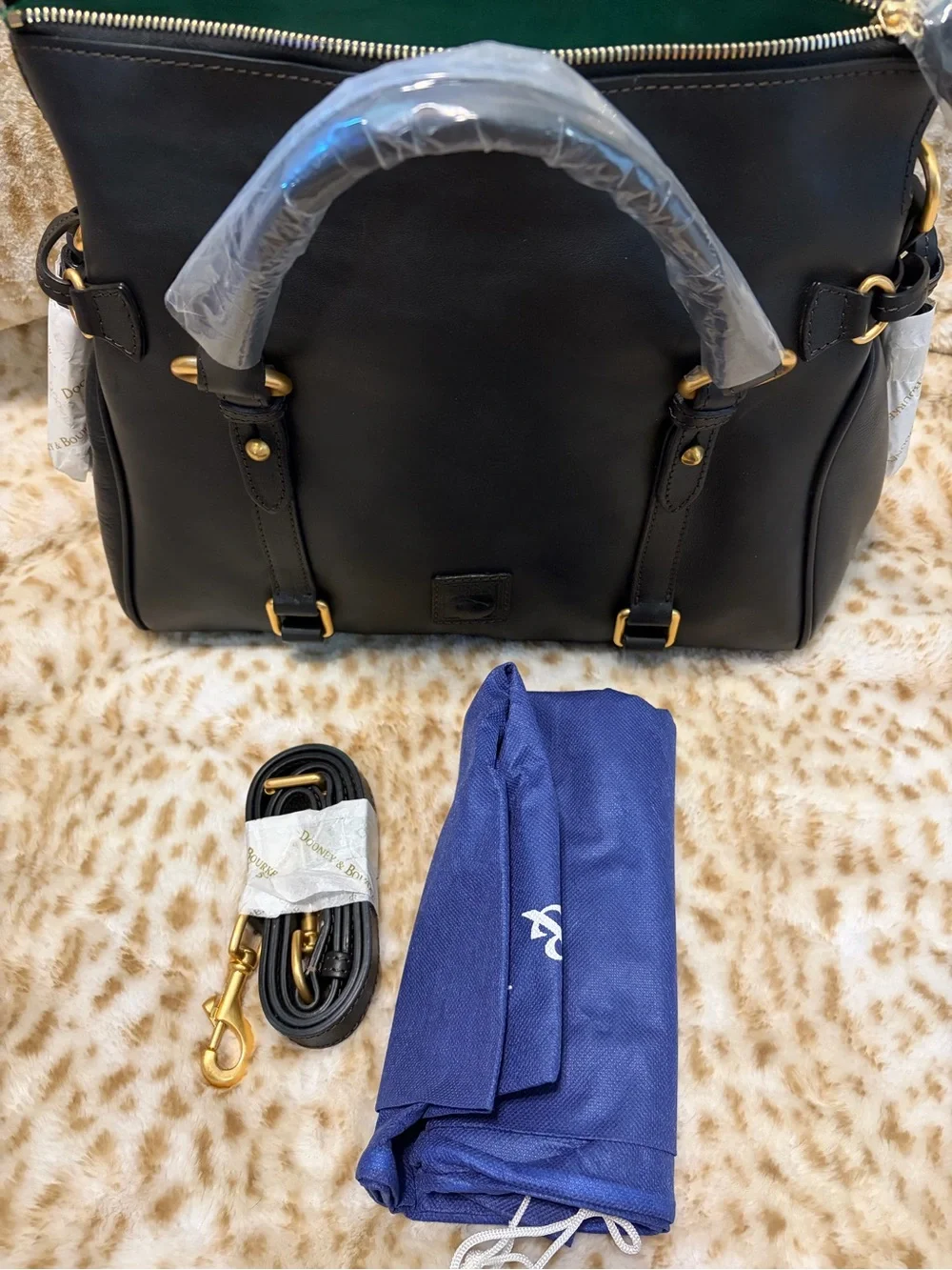 Dooney & Bourke Black on Black Florentine Leather Satchel with Gold Hardware